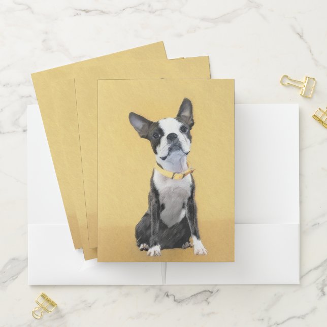 Boston Terrier Painting - Cute Original Dog Art Pocket Folder (In Situ)