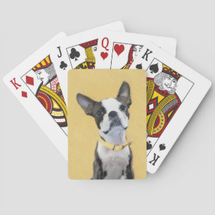 Boston Terrier Painting - Cute Original Dog Art Poker Cards