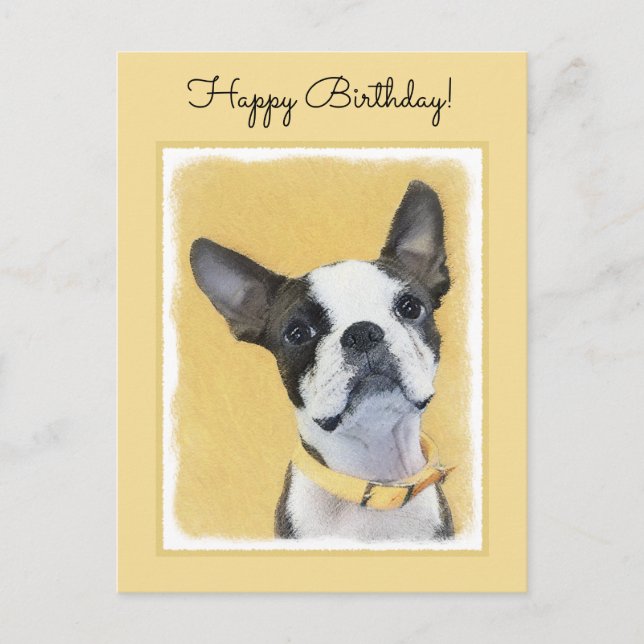 Boston Terrier Painting - Cute Original Dog Art Postcard (Front)