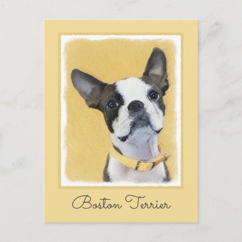 Boston Terrier Painting _ Cute Original Dog Art Postcard