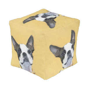 Boston Terrier Painting - Cute Original Dog Art Pouf