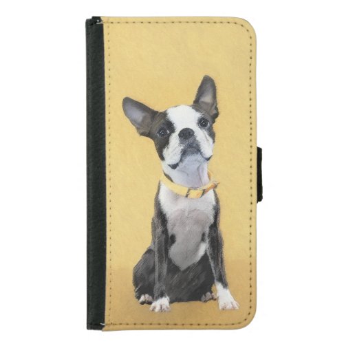 Boston Terrier Painting _ Cute Original Dog Art Samsung Galaxy S5 Wallet Case