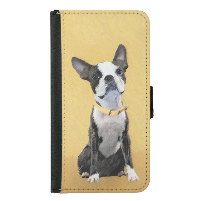 Boston Terrier Painting - Cute Original Dog Art Samsung Galaxy Wallet Case (Front)