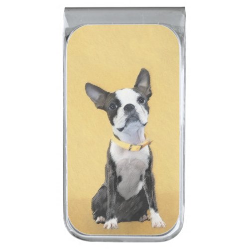 Boston Terrier Painting _ Cute Original Dog Art Silver Finish Money Clip