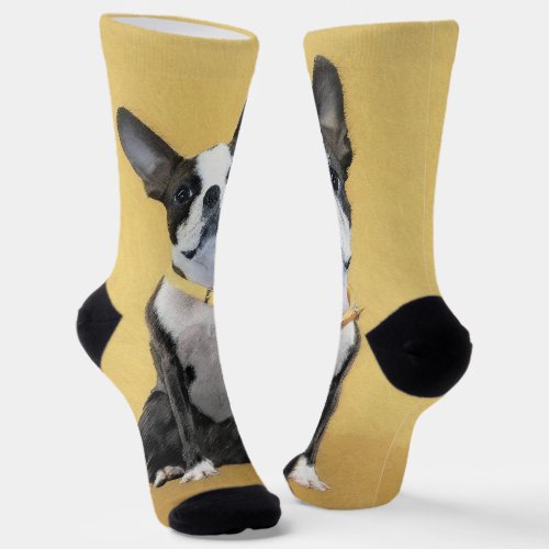 Boston Terrier Painting _ Cute Original Dog Art Socks