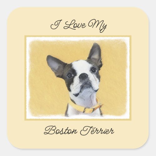 Boston Terrier Painting _ Cute Original Dog Art Square Sticker