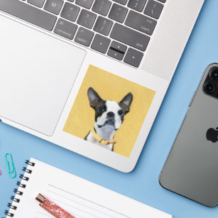 Boston Terrier Painting - Cute Original Dog Art Sticker