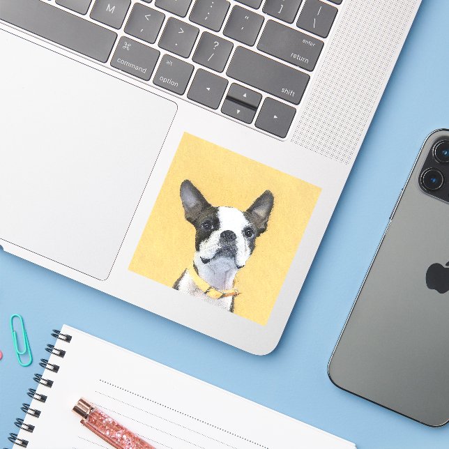 Boston Terrier Painting - Cute Original Dog Art Sticker (Laptop w/ iPhone)