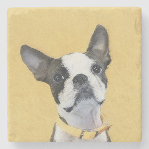 Boston Terrier Painting - Cute Original Dog Art Stone Coaster