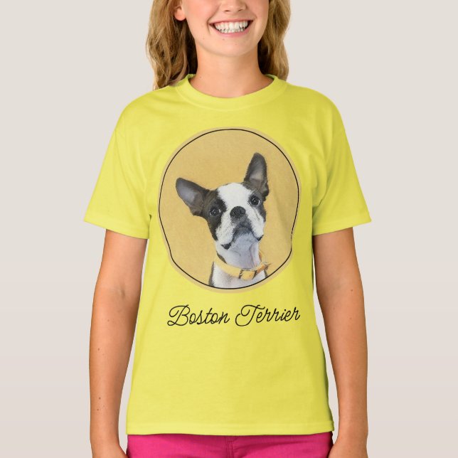 Boston Terrier Painting - Cute Original Dog Art T- T-Shirt (Front)