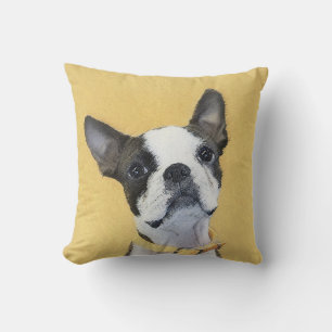Boston Terrier Painting - Cute Original Dog Art Throw Pillow