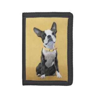 Boston Terrier Painting - Cute Original Dog Art Trifold Wallet