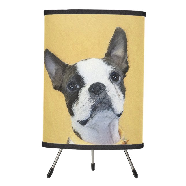 Boston Terrier Painting - Cute Original Dog Art Tripod Lamp (Front)