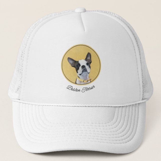 Boston Terrier Painting - Cute Original Dog Art Trucker Hat (Front)
