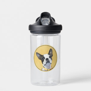 Boston Terrier Painting - Cute Original Dog Art Water Bottle