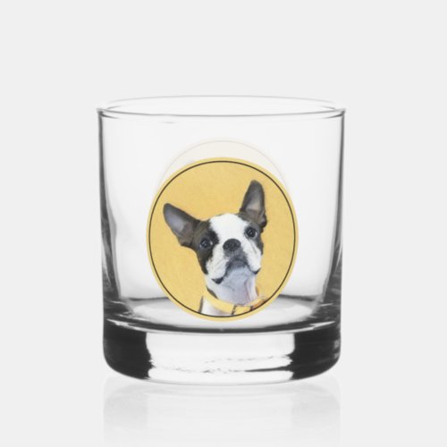 Boston Terrier Painting _ Cute Original Dog Art Whiskey Glass