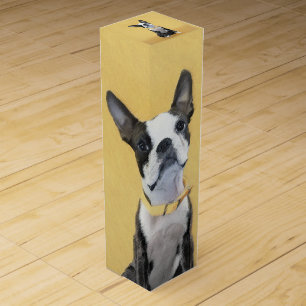 Boston Terrier Painting - Cute Original Dog Art Wine Box