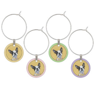 Boston Terrier Painting - Cute Original Dog Art Wine Charm
