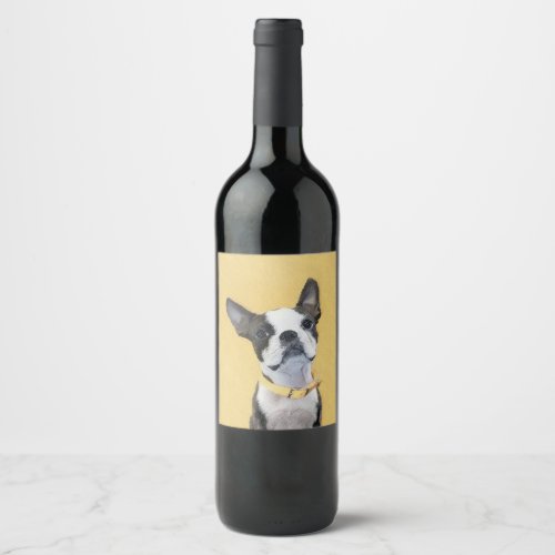 Boston Terrier Painting _ Cute Original Dog Art Wine Label