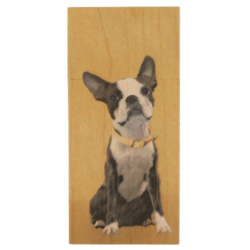 Boston Terrier Painting _ Cute Original Dog Art Wood Flash Drive