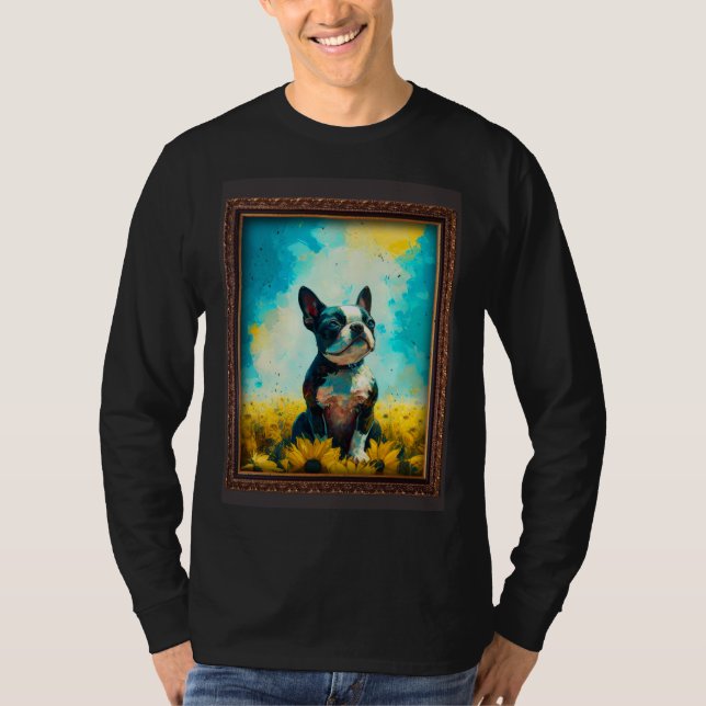 Boston Terrier Painting Sunflower Flower Mom Women T-Shirt (Front)