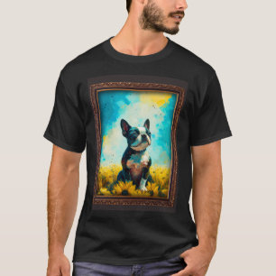 Boston Terrier Painting Sunflower Flower Mom Women T-Shirt