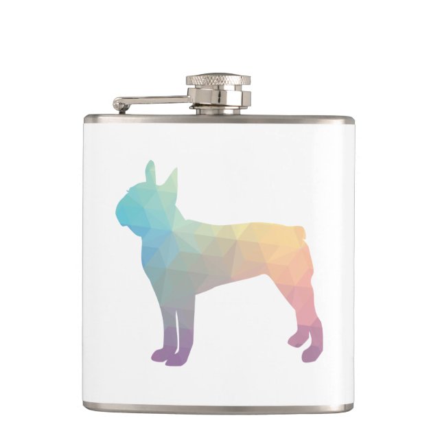 Boston Terrier Pastel Geo Pattern Silhouette Flask (Front)