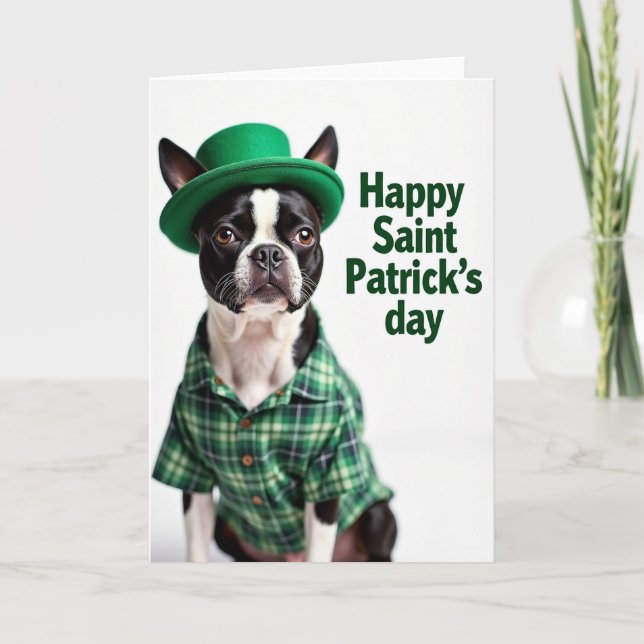 Boston Terrier Patrick Day Card (Front)