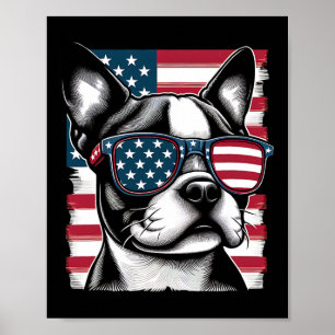 Boston Terrier Patriotic Sunglasess American Flag  Poster