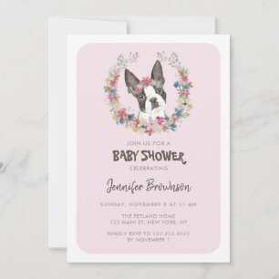 Boston Terrier Paws Pink Frame Dog Invitation
