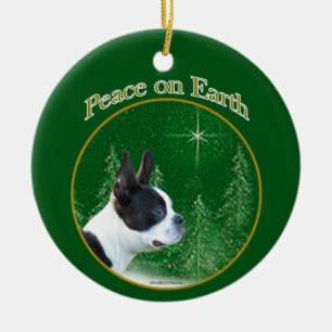 Boston Terrier Peace Ceramic Ornament