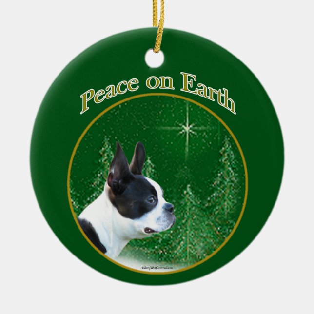 Boston Terrier Peace Ceramic Ornament (Front)