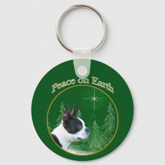 Boston Terrier Peace Keychain