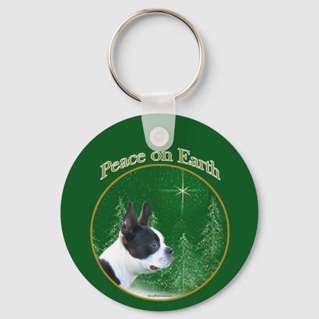 Boston Terrier Peace Keychain (Front)