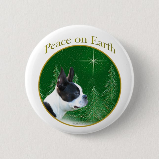 Boston Terrier Peace Pinback Button (Front)