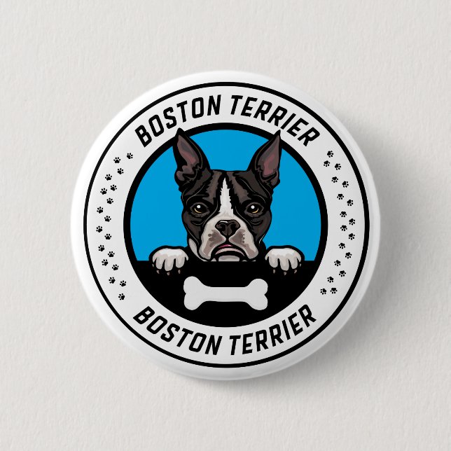 Boston Terrier Peeking Illustration Badge Button (Front)