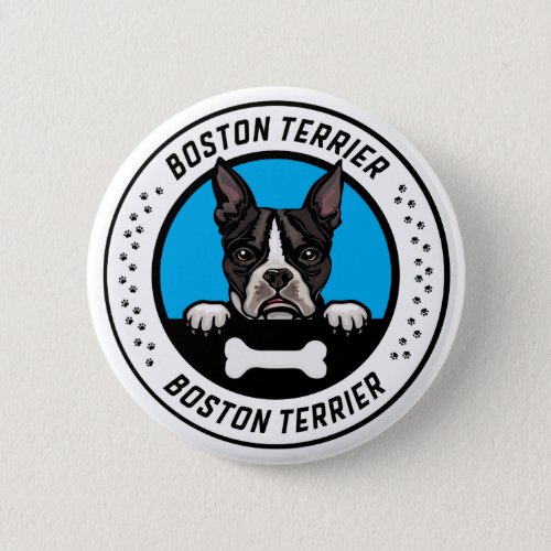 Boston Terrier Peeking Illustration Badge Button