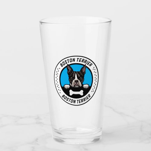 Boston Terrier Peeking Illustration Badge Glass