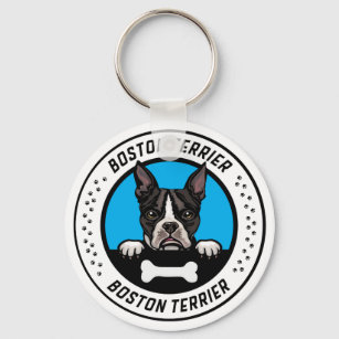 Boston Terrier Peeking Illustration Badge Keychain