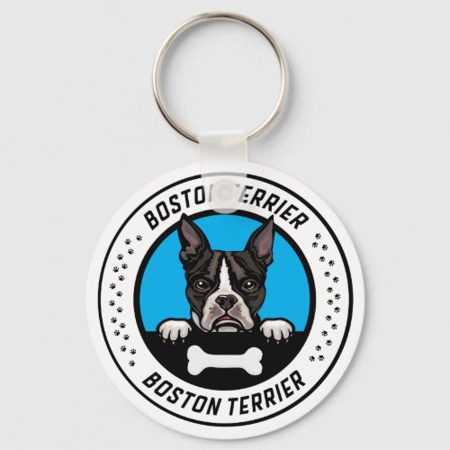 Boston Terrier Peeking Illustration Badge Keychain