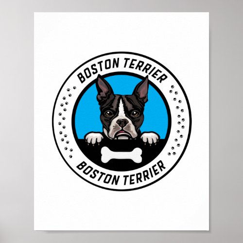 Boston Terrier Peeking Illustration Badge Poster