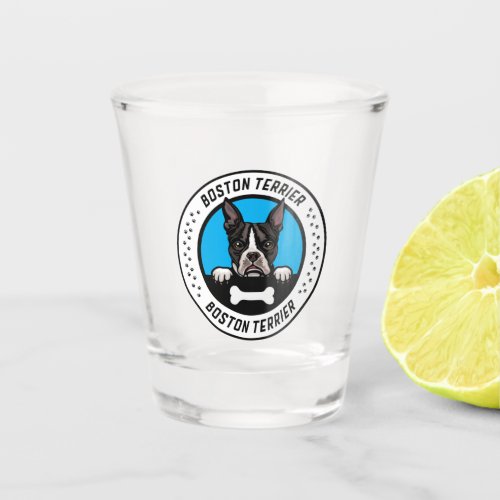 Boston Terrier Peeking Illustration Badge Shot Glass