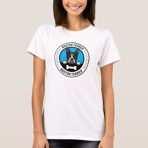 Boston Terrier Peeking Illustration Badge T_Shirt