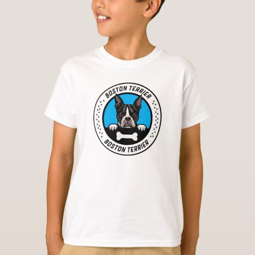 Boston Terrier Peeking Illustration Badge T_Shirt