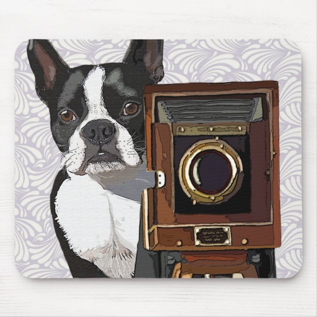 Boston Terrier Photographer 2 Mouse Pad (Front)