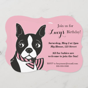 Boston Terrier Pink Birthday Custom Invitation