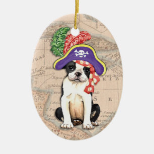 Boston Terrier Pirate Ceramic Ornament