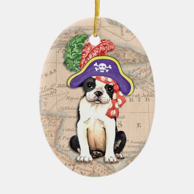 Boston Terrier Pirate Ceramic Ornament (Front)