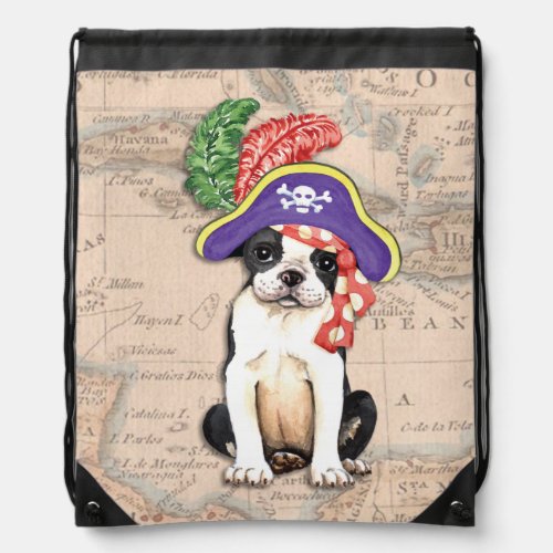 Boston Terrier Pirate Drawstring Bag