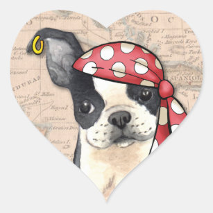 Boston Terrier Pirate Heart Sticker